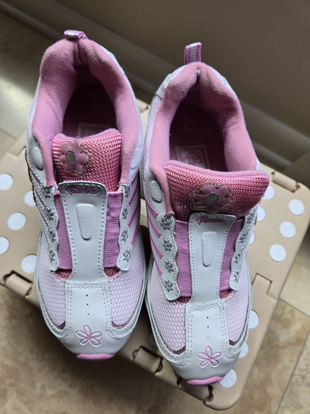 Mattel BARBIE Pink and White Kids Slip-On Sneakers with Floral Details